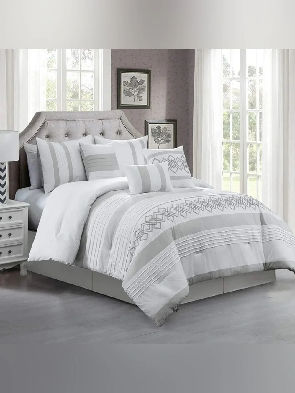 Classic Gray and White Geometric cal king Comforter Set - 3 piece set